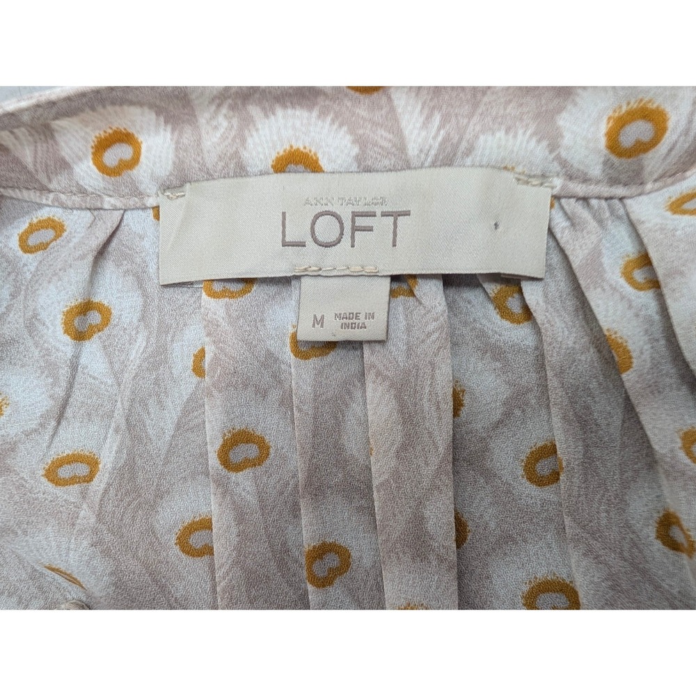 LOFT Women's Peacock Eyelet‎ Print V-Neck Long Sleeve Blouse Size M Cottage Boho - Picture 2 of 10